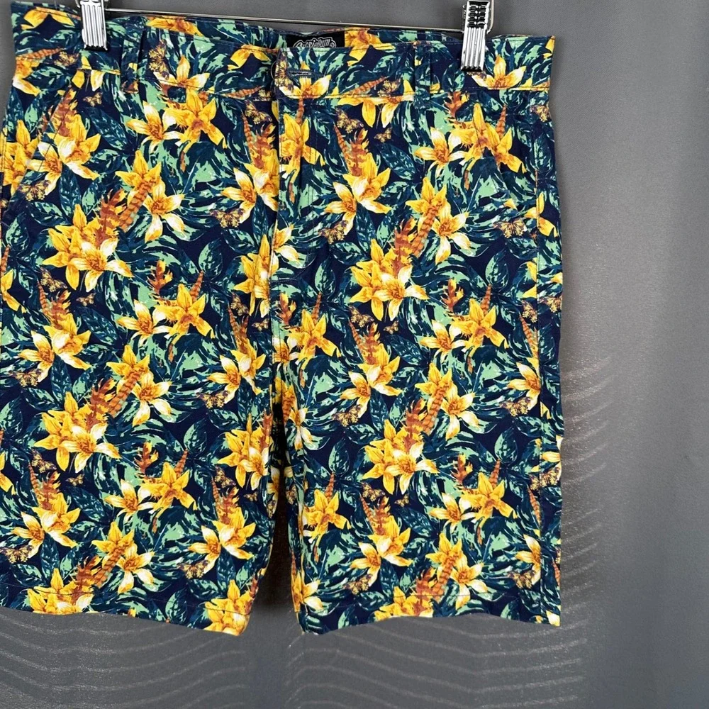 AussieBum Authentic Chino Mens Tropical Floral Butterfly Shorts Yellow Blue